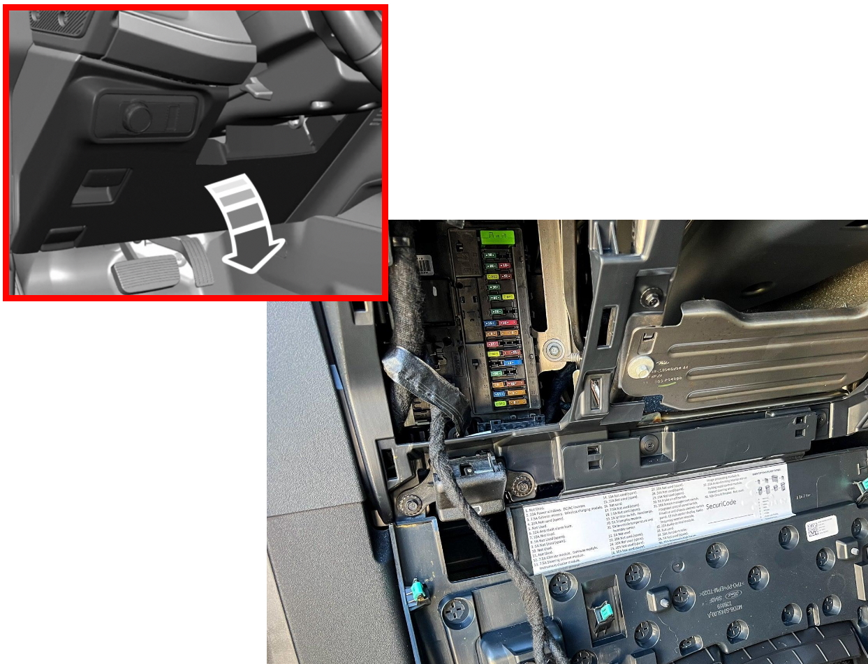 Розташування блоку запобіжників у салоні Ford Bronco